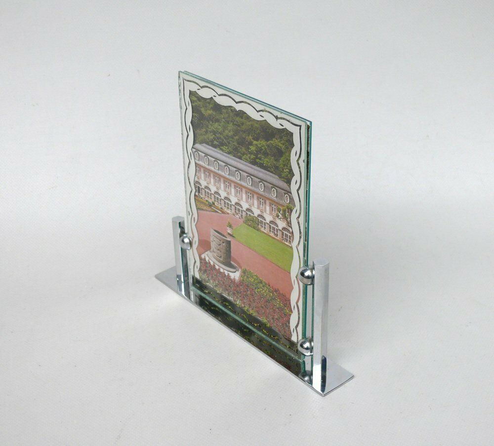 Art Deco Chrome Plated & Metallised Pane Picture Frame, 1920s photo Home Decor