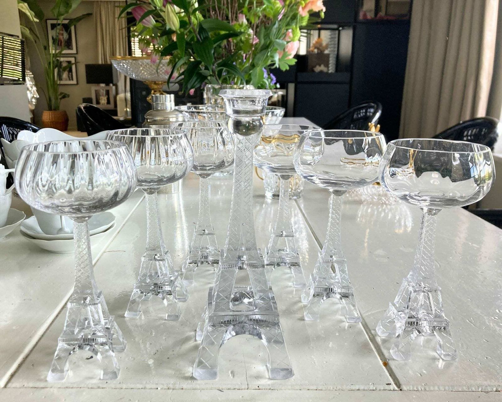 Eiffel Tower Wijnglazenset | Grote Kandelaar Inbegrepen | Totaal 7 Stuks | Glaskunst photo vinterior
