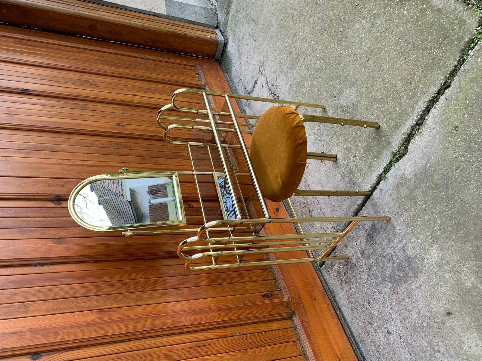 Vintage Dressing Table And Stool In Brass, 1950s, Set Of 2 photo vinterior