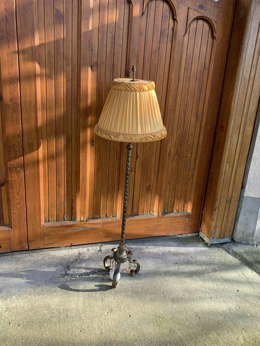 Art Deco Metal Floor Lamp With Fabric Shade, 1950s photo furniture