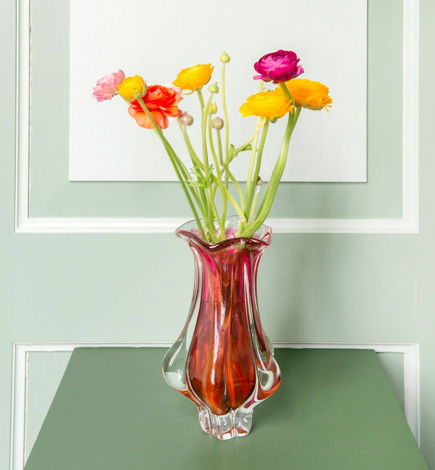 Pink Art Glass Vase By Josef Hospodka, Handblown Czech Flower Vase, 1960s Designer Vase With Scalloped Edge, Mid Century Modern photo 140.0