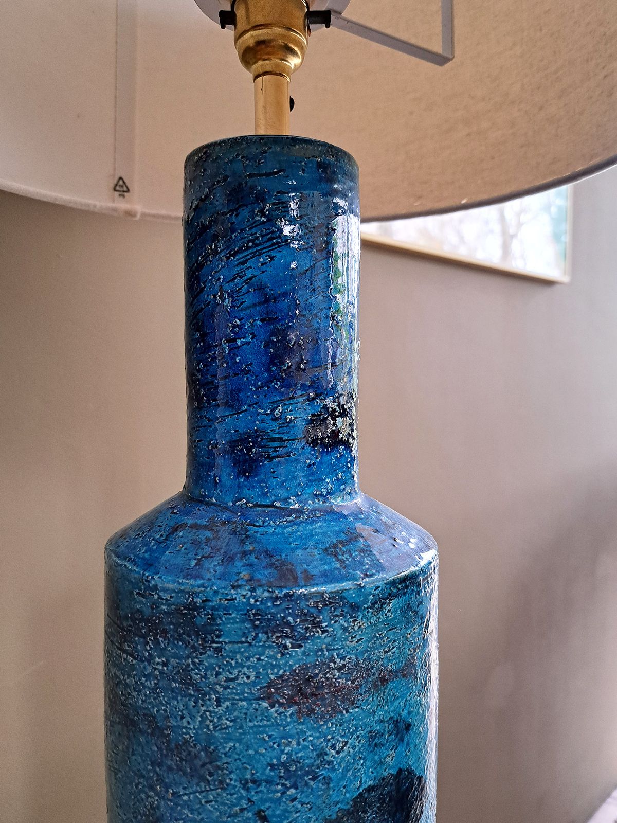 photo for sale Blue Ceramic Table Lamp By Aldo Londi For Bitossi, 1960s