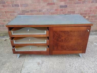 Dark Wood Mini Credenza With Glass Drawers