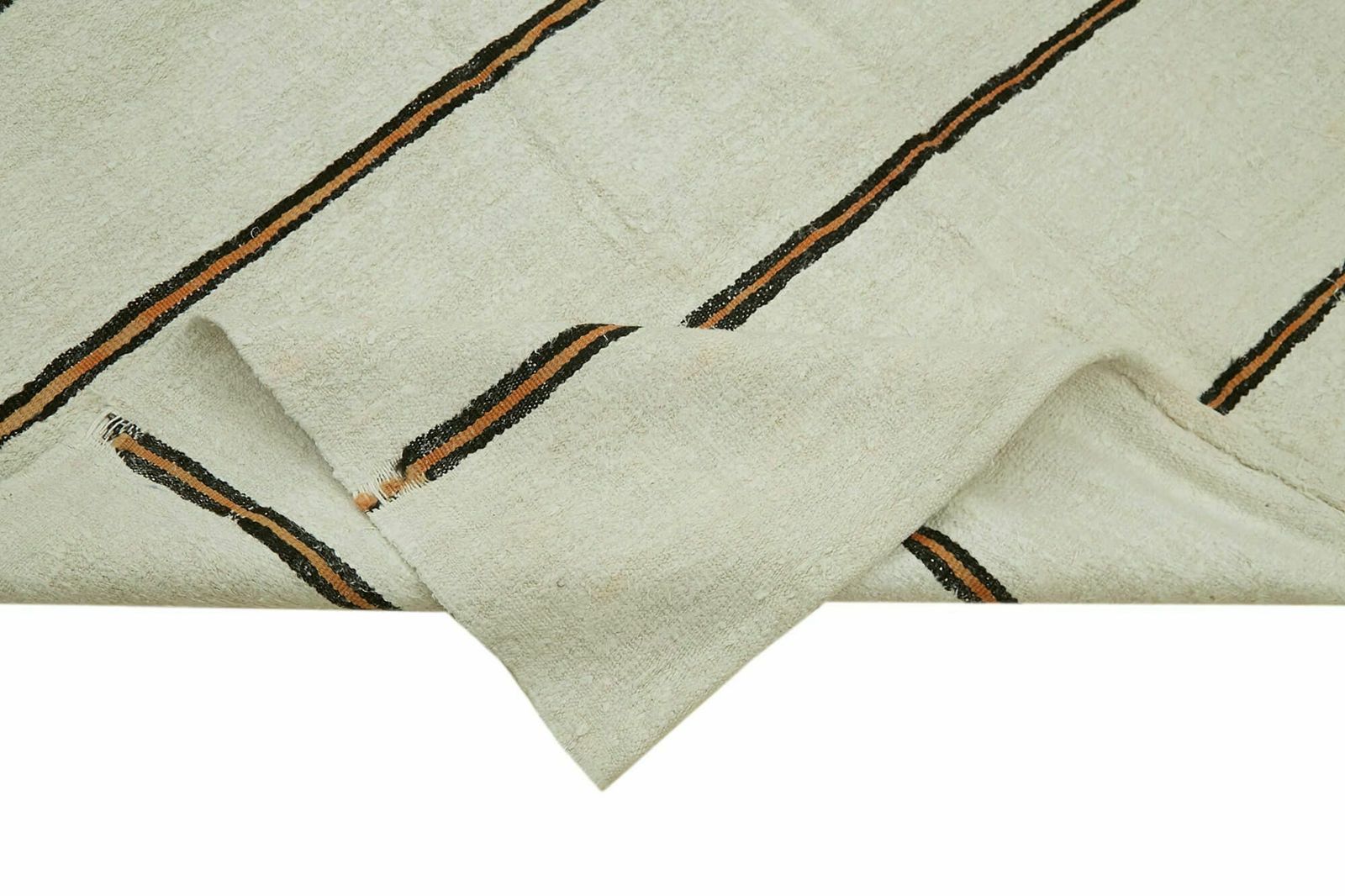 Handmade Vintage White Hemp Kilim Rug 178 Cm X 372 Cm photo vinterior