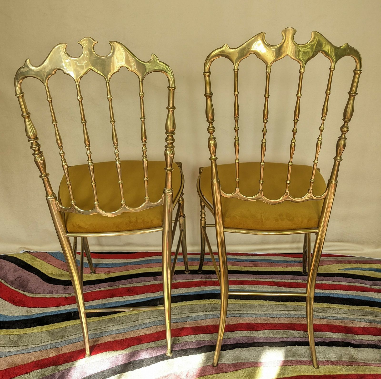 photo for sale Beautiful Brass Chiavari Chairs With New Seat Bases And Upholstery. 6 Chairs Available
