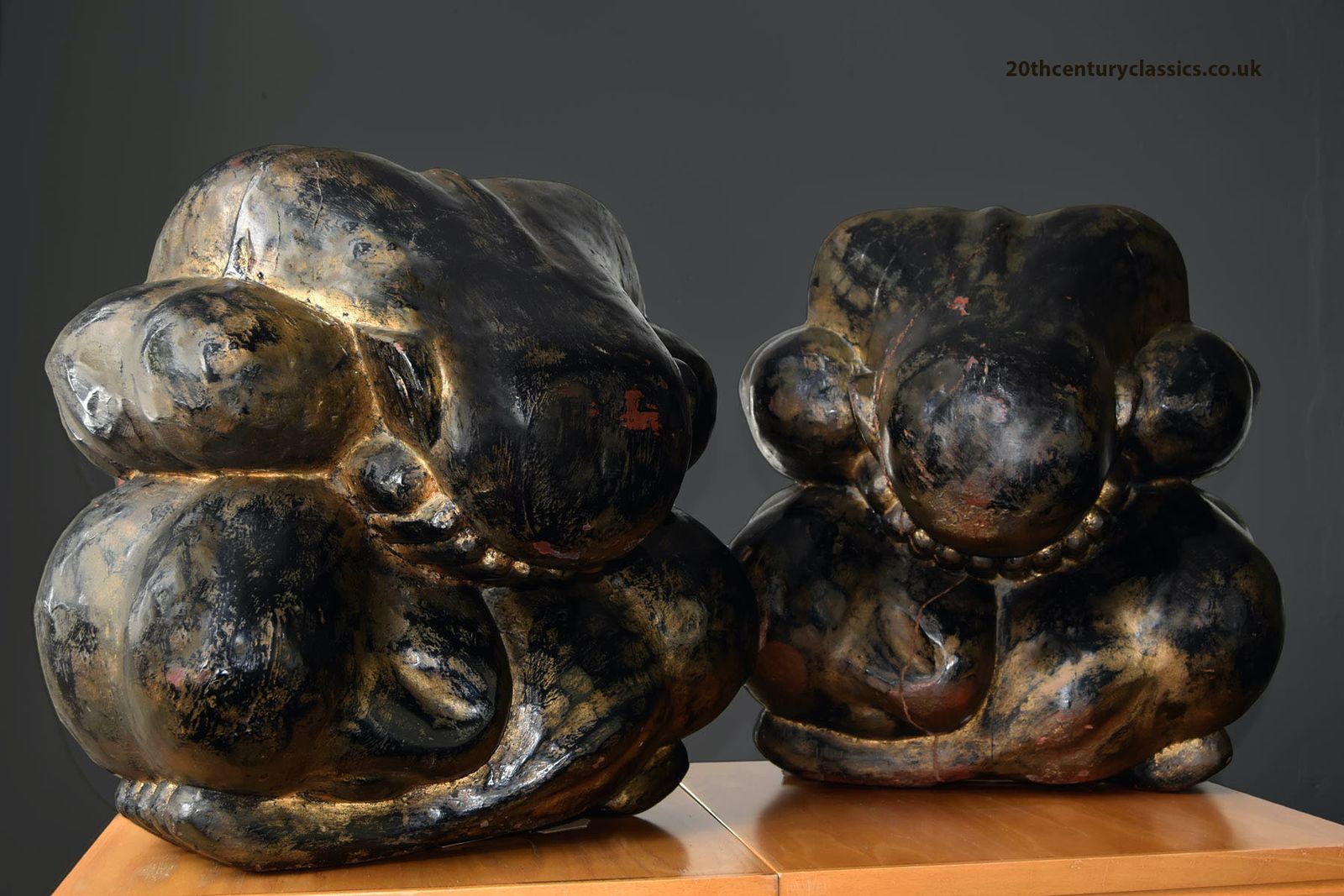 Pair Of Vintage Hand Carved ‘Crying Men’ Wooden Sculptures