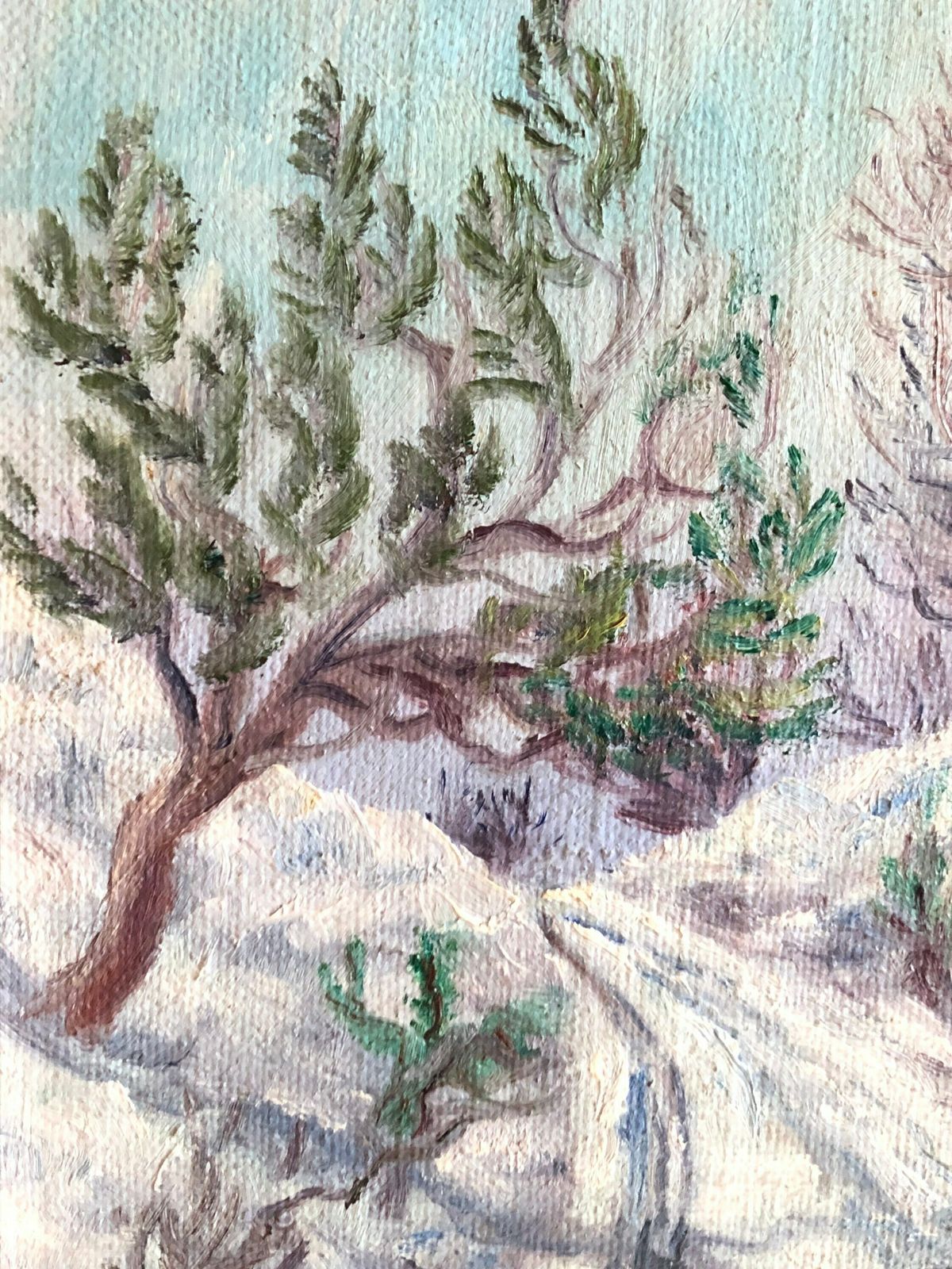 Original Danish Oil Painting From 1955 By Richard Wiggers With Motive Of A Path Through A Winter Landscape photo Art