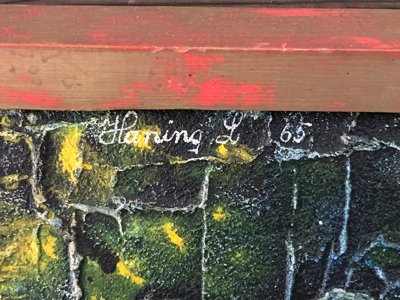 Danish Mid Century Abstract Painting In Relief Style With Paint On Plate In Strong Colours By Harning L. photo for sale