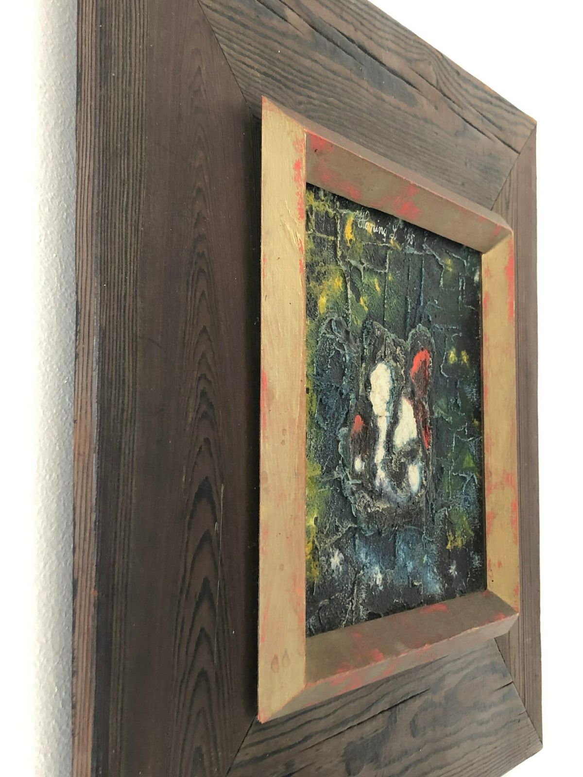 Danish Mid Century Abstract Painting In Relief Style With Paint On Plate In Strong Colours By Harning L. photo 229.0