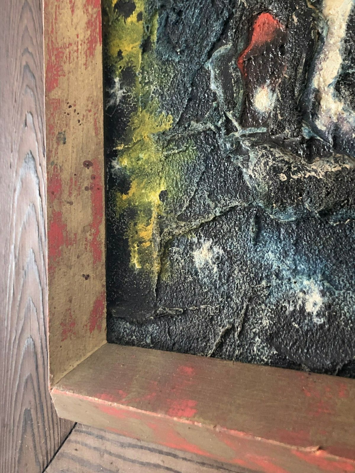 Danish Mid Century Abstract Painting In Relief Style With Paint On Plate In Strong Colours By Harning L. photo vinterior