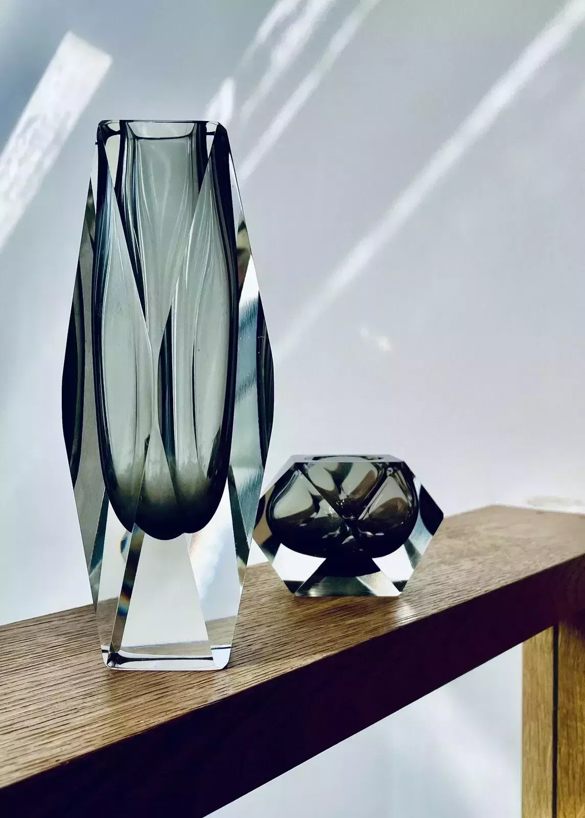 1960s Faceted Murano Sommerso Smoke Grey Vase, Flavio Poli?