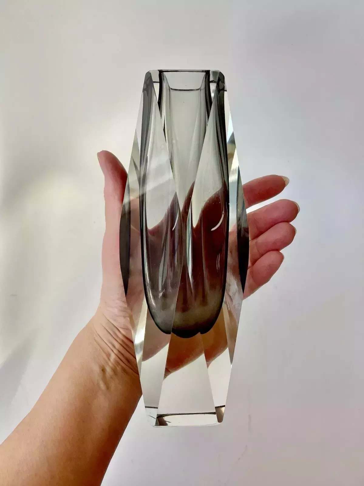 1960s Faceted Murano Sommerso Smoke Grey Vase, Flavio Poli? photo furniture