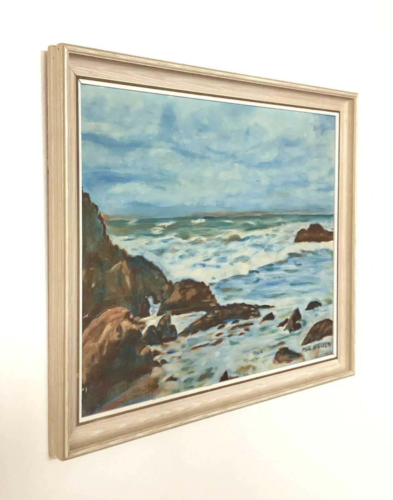 Danish Mid Century Oil On Plate Painting From 1970 By Poul Nielsen With Motive Of Oceanside Cliff photo furniture