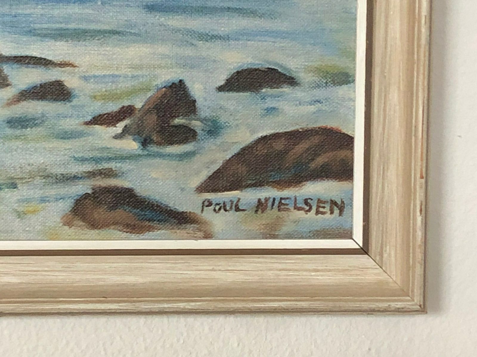 Danish Mid Century Oil On Plate Painting From 1970 By Poul Nielsen With Motive Of Oceanside Cliff photo vinterior