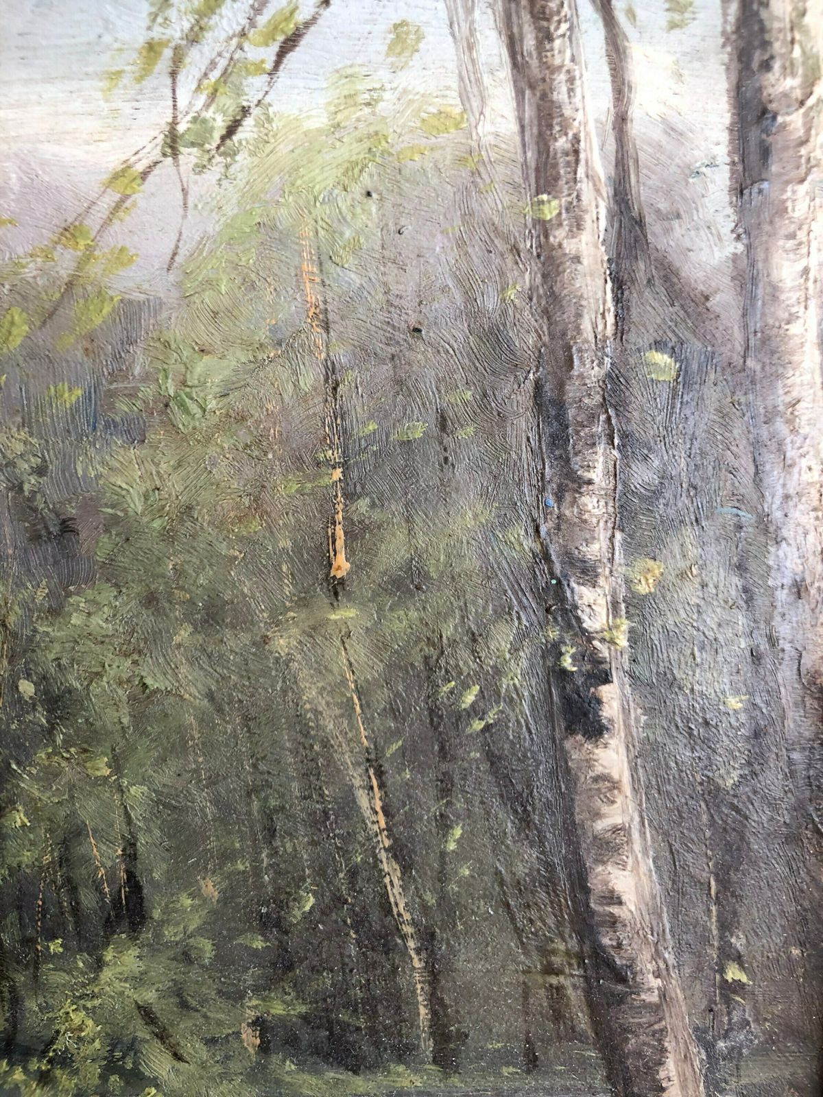 Vintage Landscape Oil Painting From Denmark With Motive Of A Large Lake With Surrounding Birch Trees photo Art
