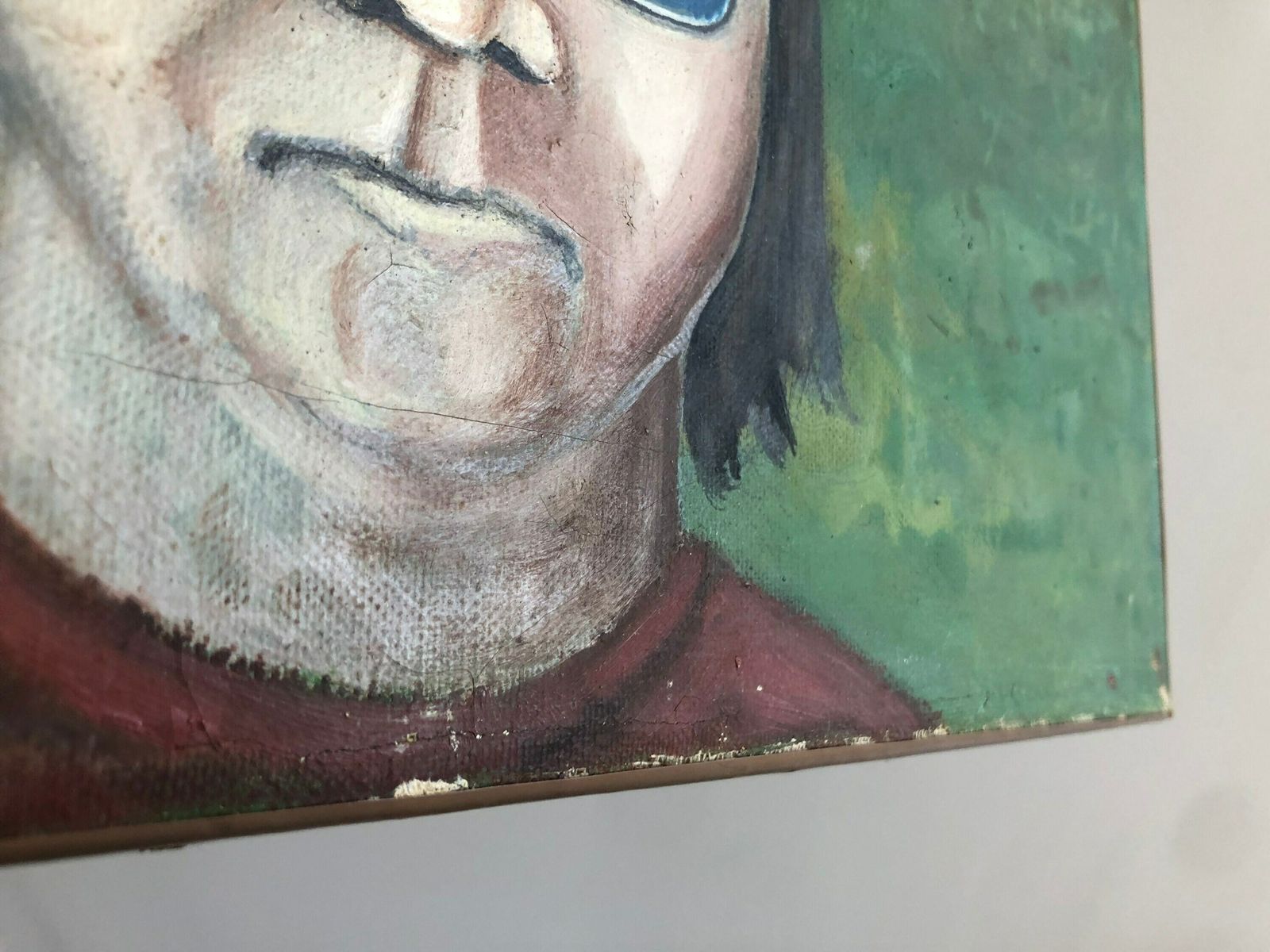 Danish Original Painting From 1975 By Finn Johansen With Motive Of Man With Sunglasses And Nude Woman In The Background photo vintage