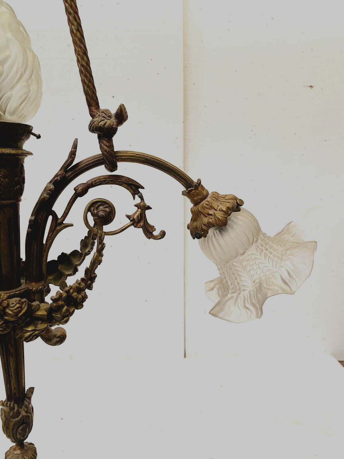 Lighting Louis XVI Style Chandelier In Bronze And Frosted Glass 20th Century photo