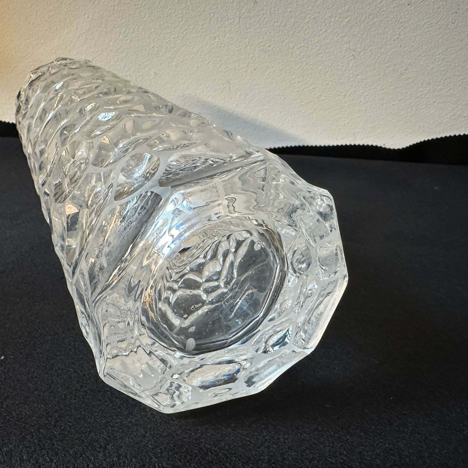 1970s Modernist Hammered Clear Glass Italian Cylindrical Vase photo furniture