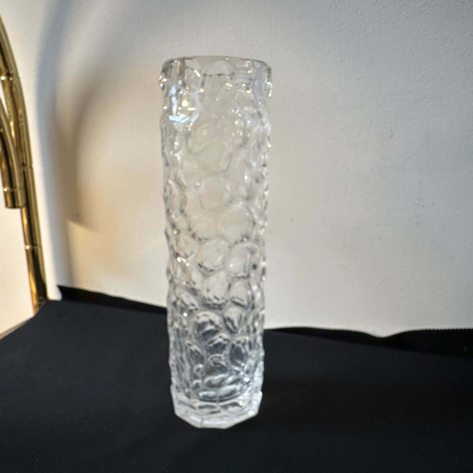 1970s Modernist Hammered Clear Glass Italian Cylindrical Vase photo buy