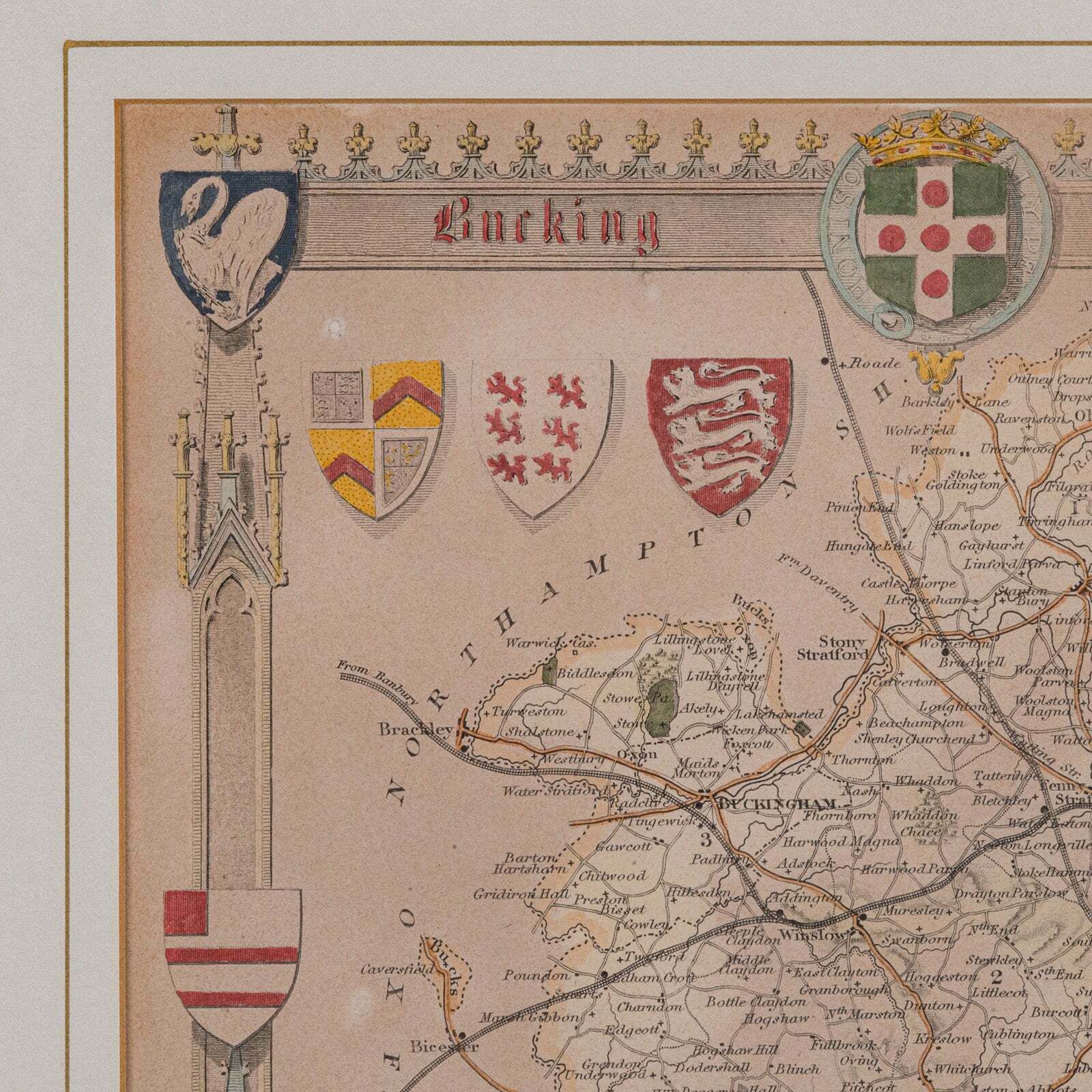 Antique Lithography Map, Buckinghamshire, English, Framed Cartography, Victorian photo vinterior