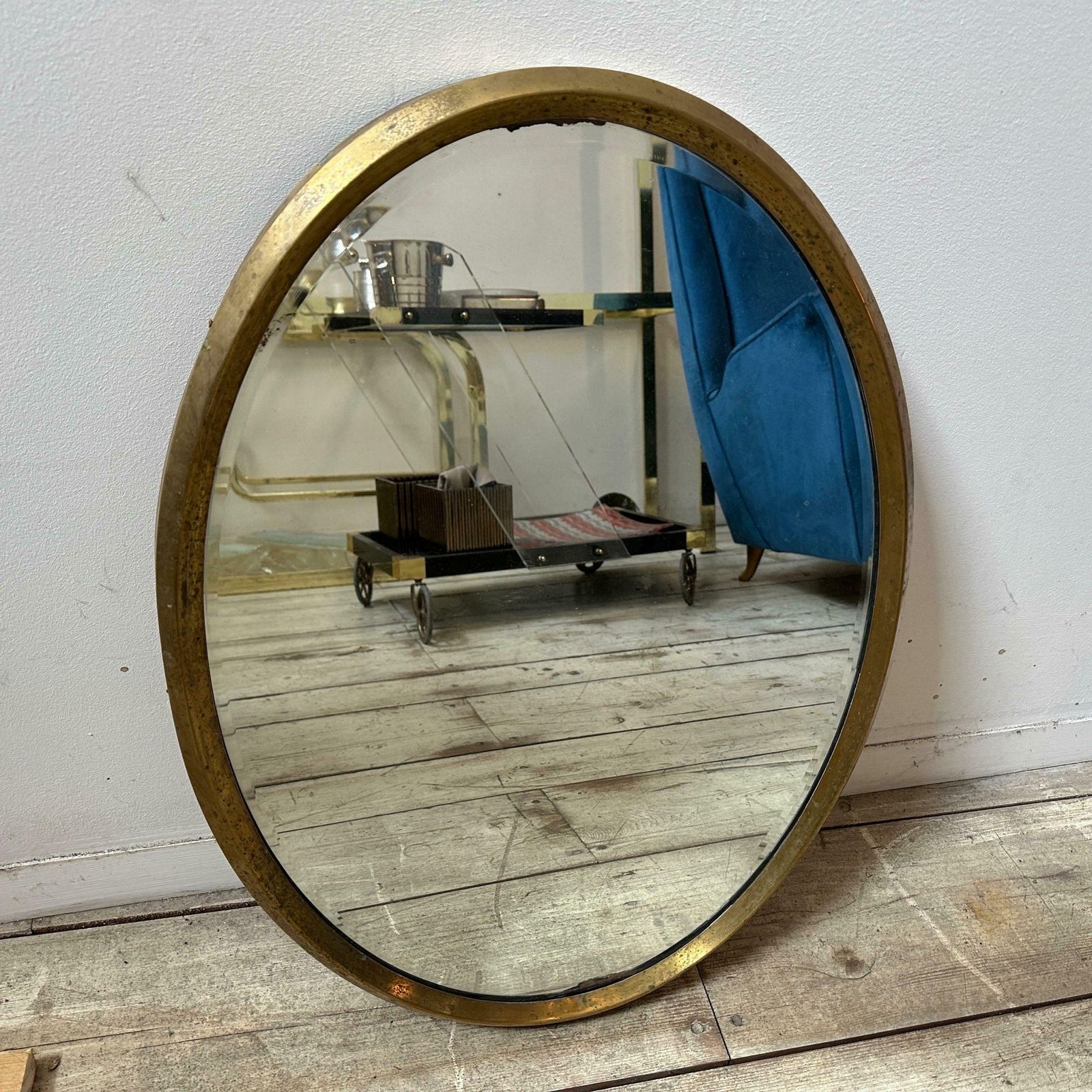 Home Decor 1960s Gio Ponti Style Mid Century Modern Brass Italian Oval Wall Mirror photo