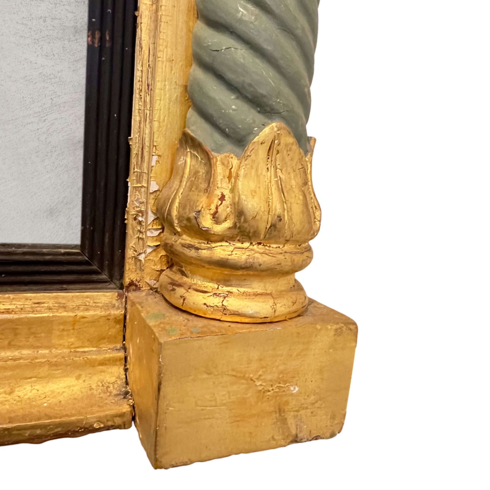 Swedish 19th Century Giltwood Mirror With Refreshed Green Paint photo Home Decor