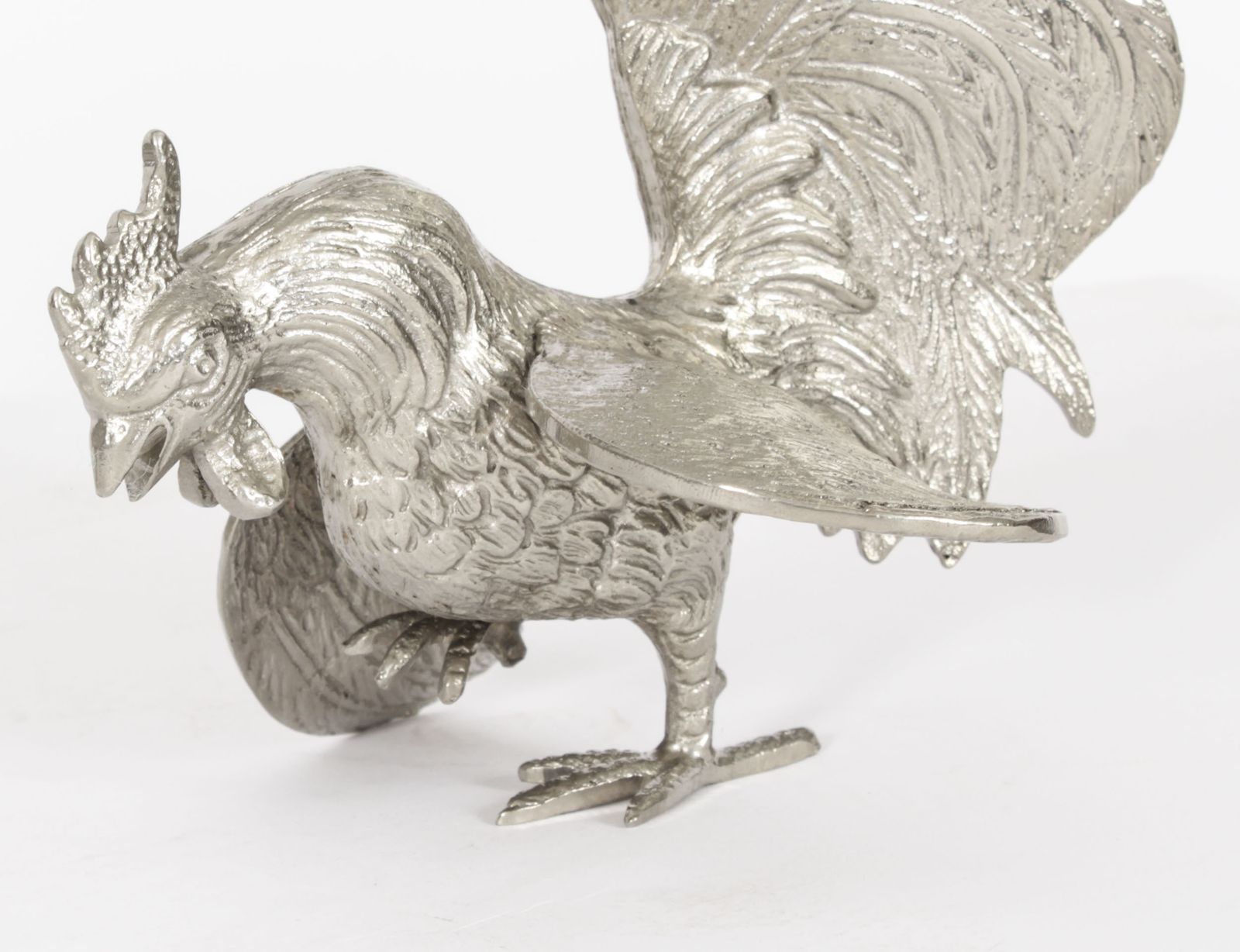 photo for sale Antique Pair Italian Silver Plated Fighting Cockerels  20th C