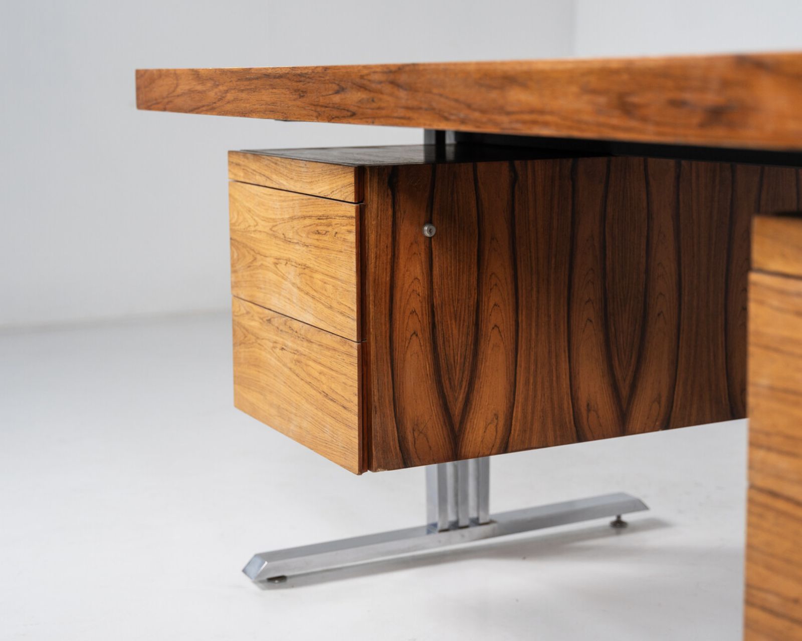 Mid Century Modern Wooden And Chrome Desk, Italy, 1970s photo for sale