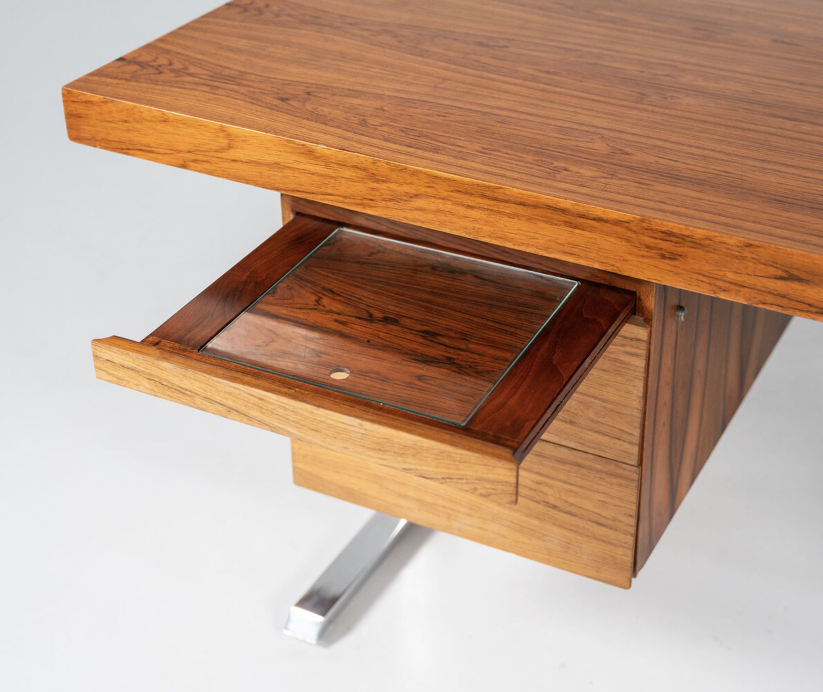 photo furniture Mid Century Modern Wooden And Chrome Desk, Italy, 1970s