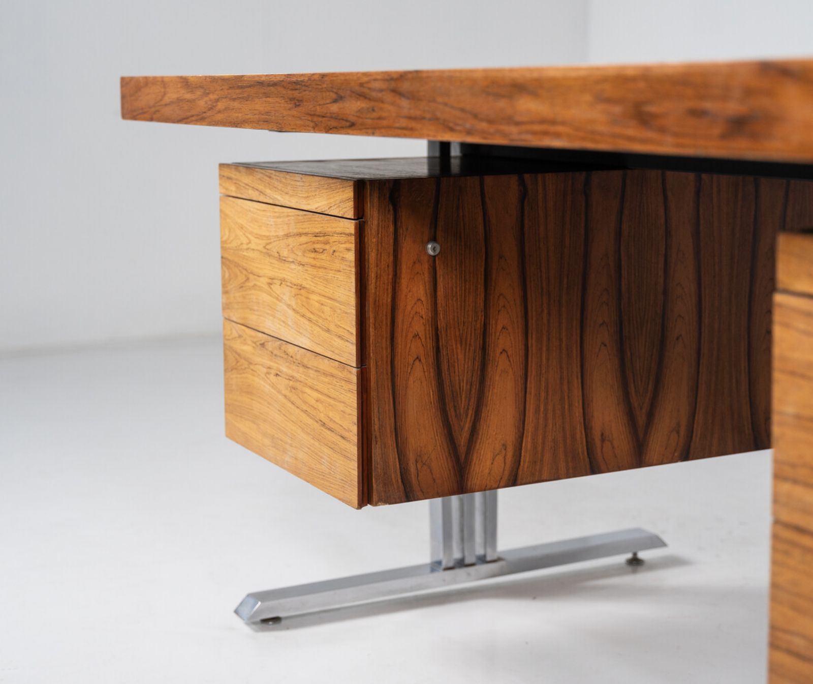 photo for sale Mid Century Modern Wooden And Chrome Desk, Italy, 1970s