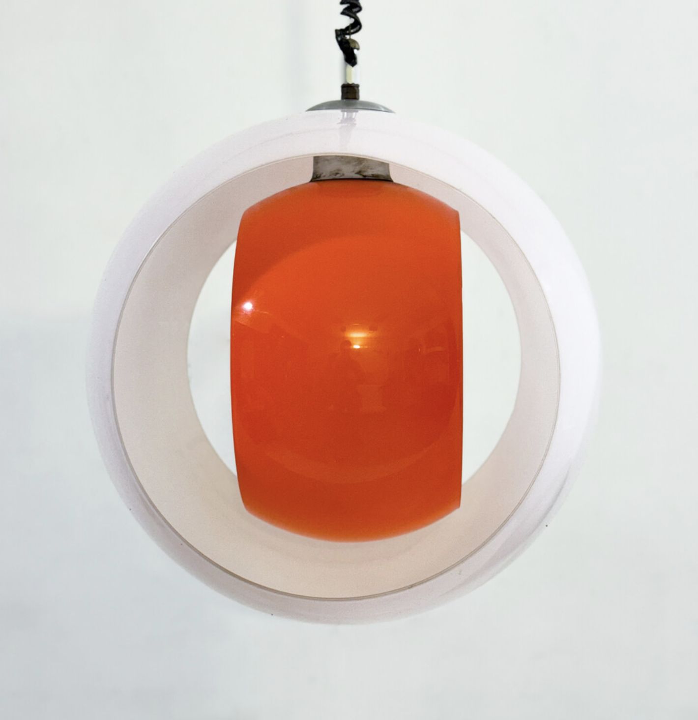 Mid Century Murano Glass White And Orange Suspension Model “Eclisse” By Carlo Nason For Mazzega, Italy, 1960s photo vintage