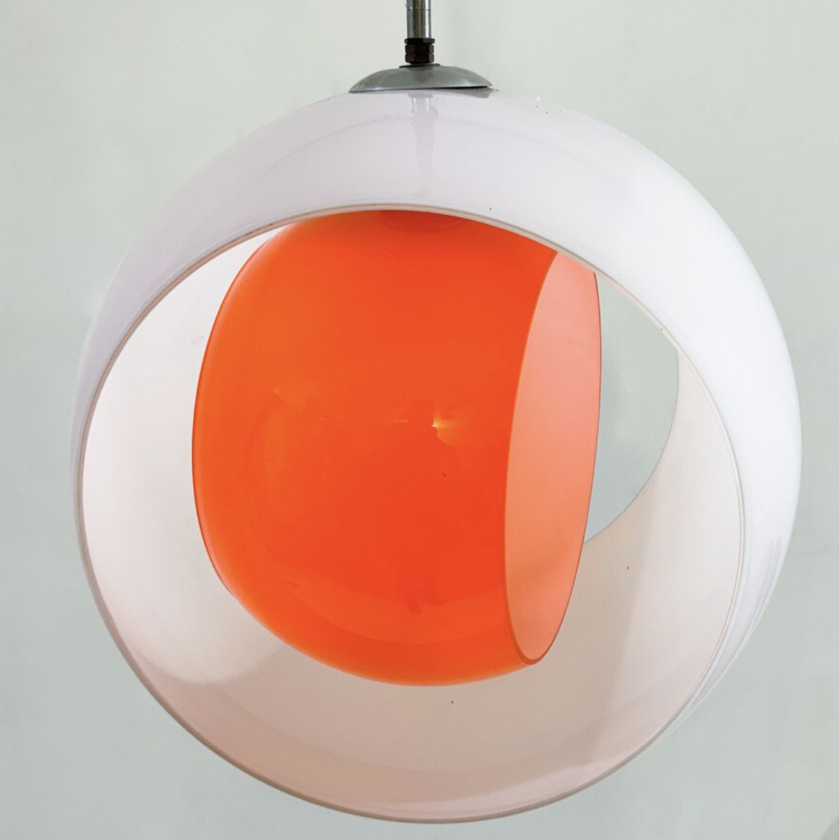 photo for sale Mid Century Murano Glass White And Orange Suspension Model “Eclisse” By Carlo Nason For Mazzega, Italy, 1960s