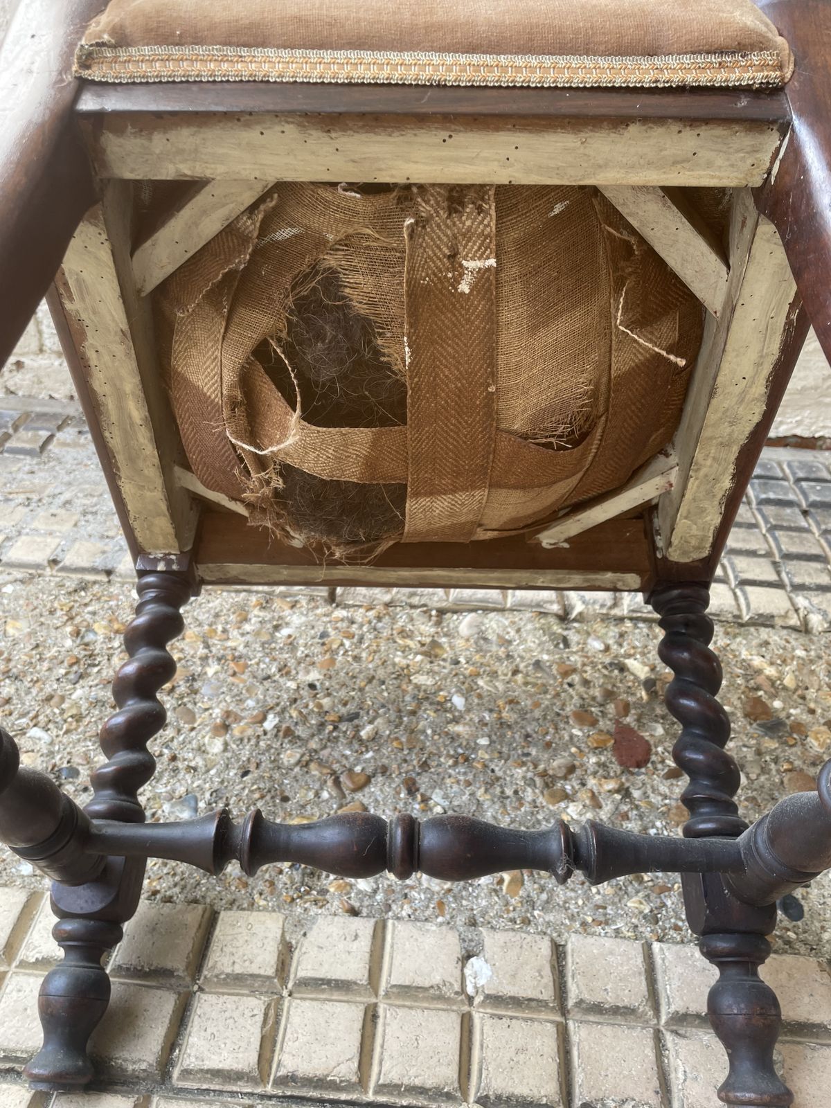 19th Mahogany Hall Chair With Embroidered  Upholstery photo vintage