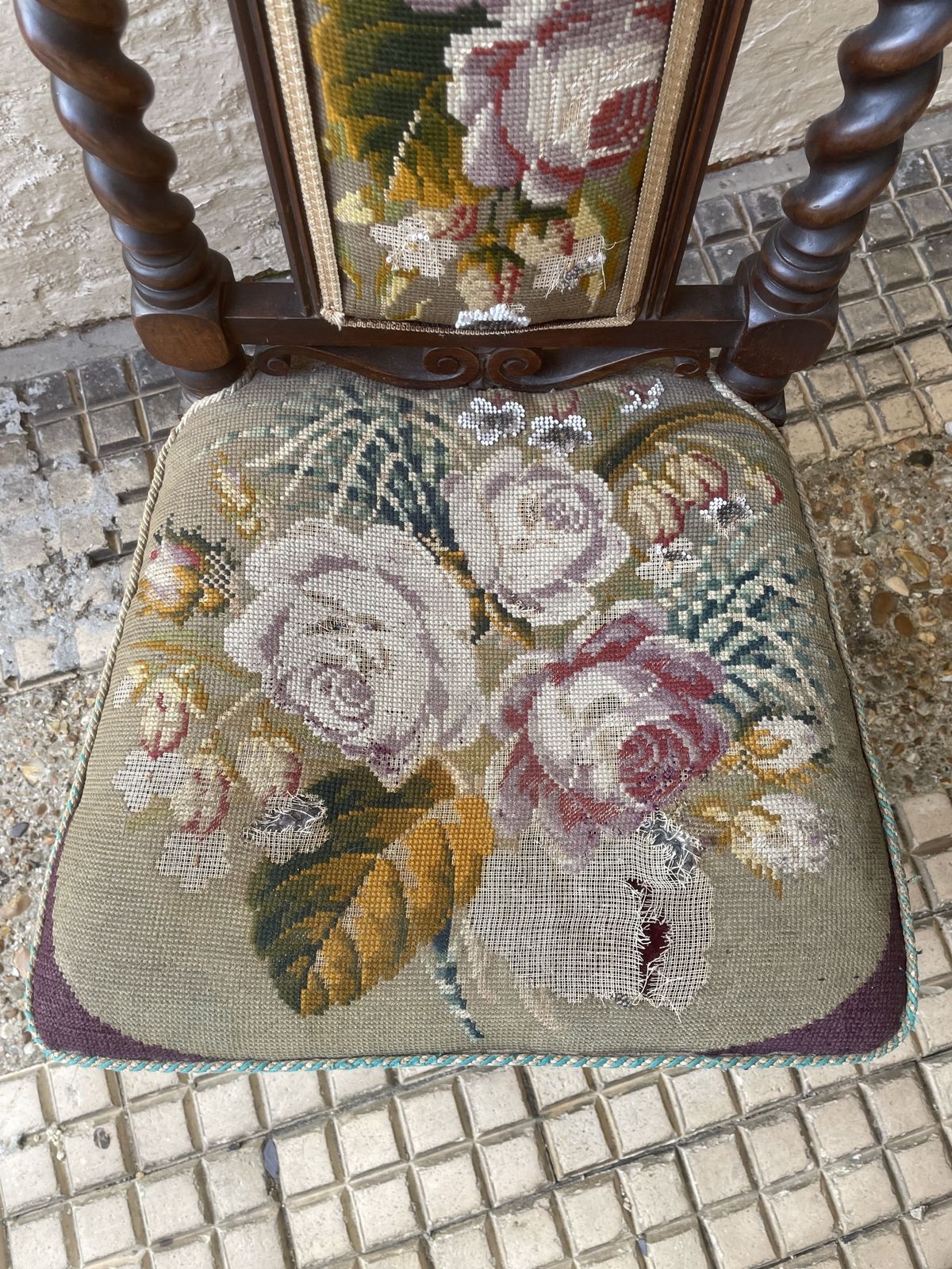 Furniture 19th Mahogany Hall Chair With Embroidered  Upholstery photo