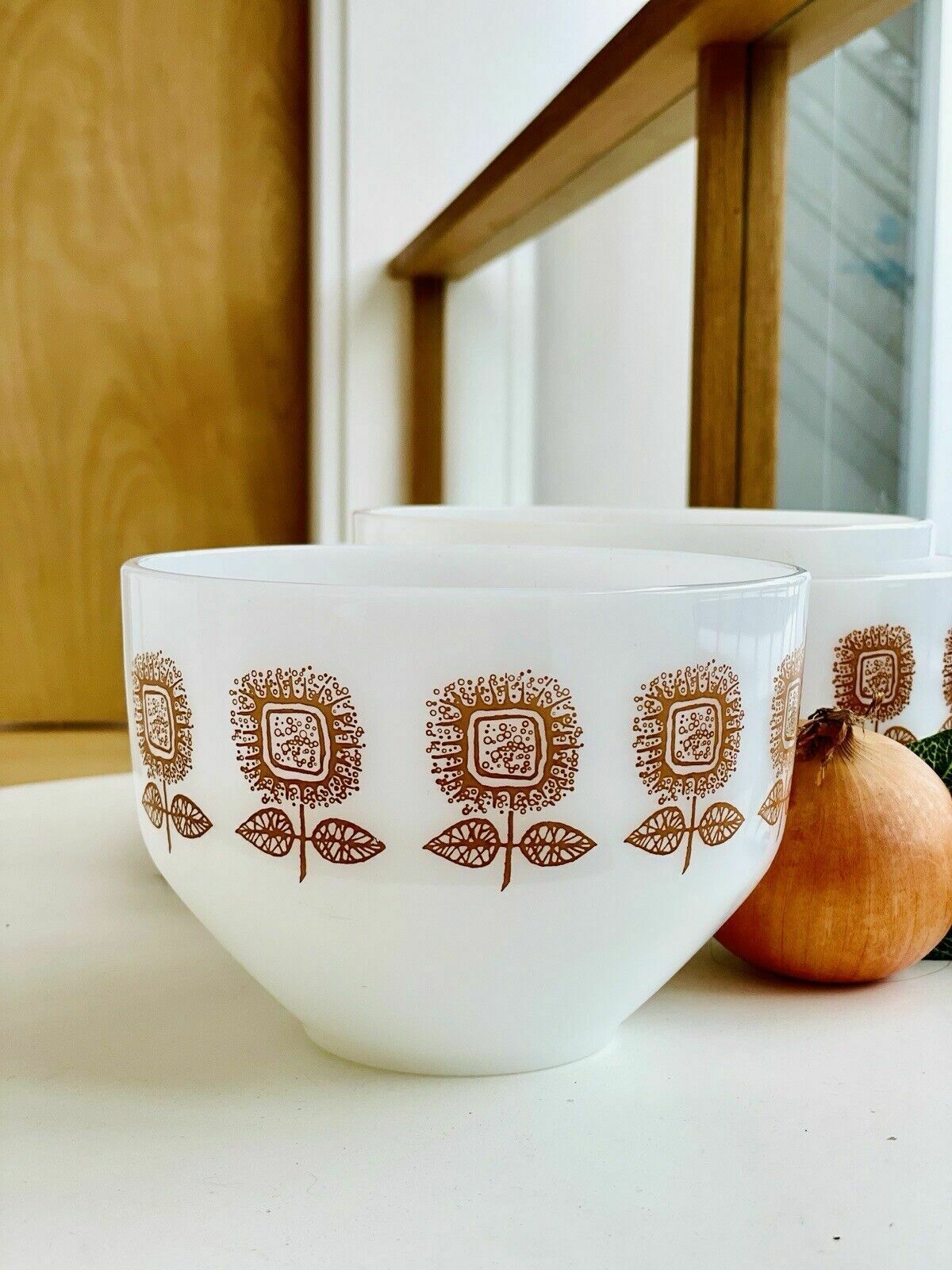 3 Vintage Federal Connoisseur Sunflower Mixing Bowls From The 1960s. photo vintage