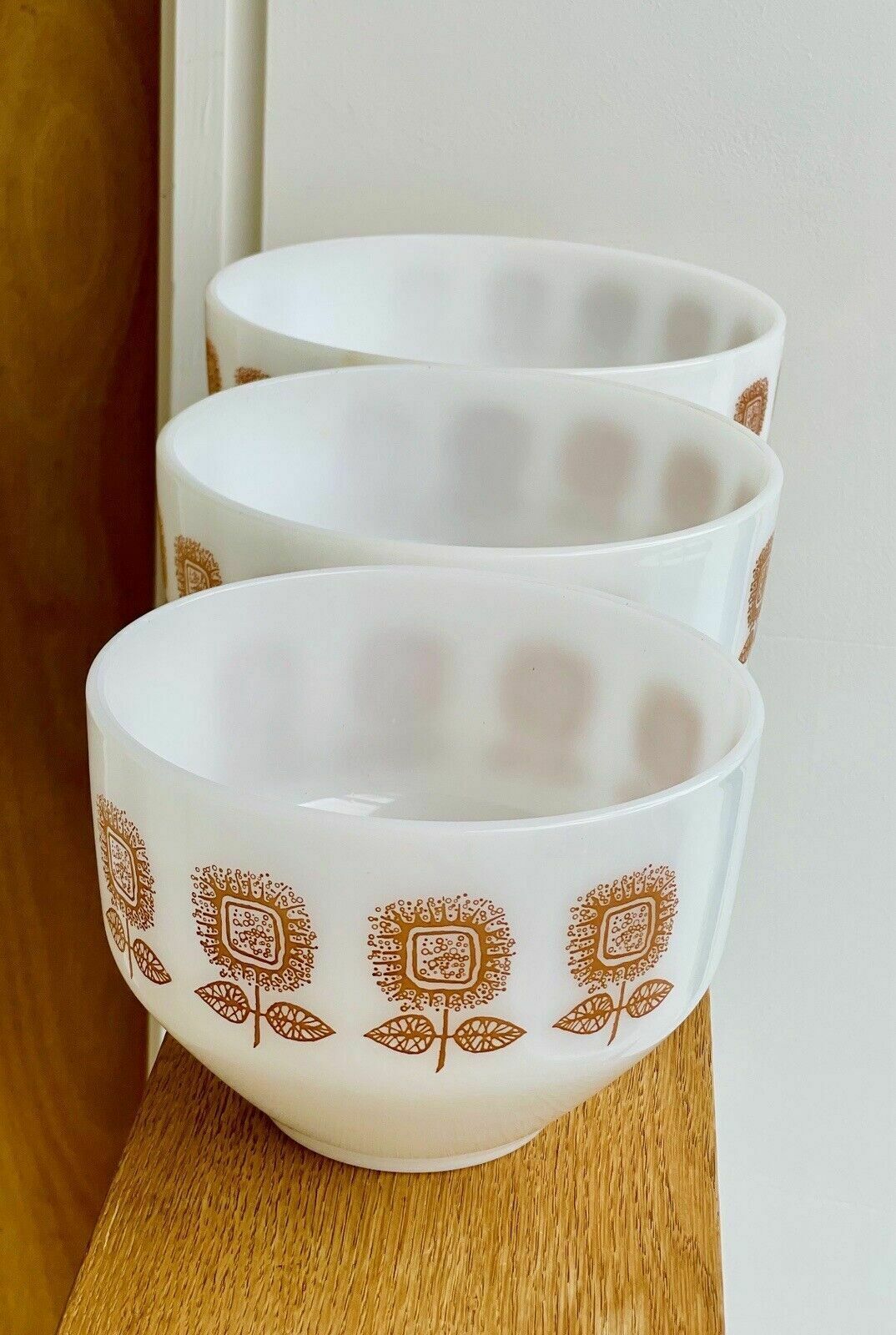 Home Decor 3 Vintage Federal Connoisseur Sunflower Mixing Bowls From The 1960s. photo