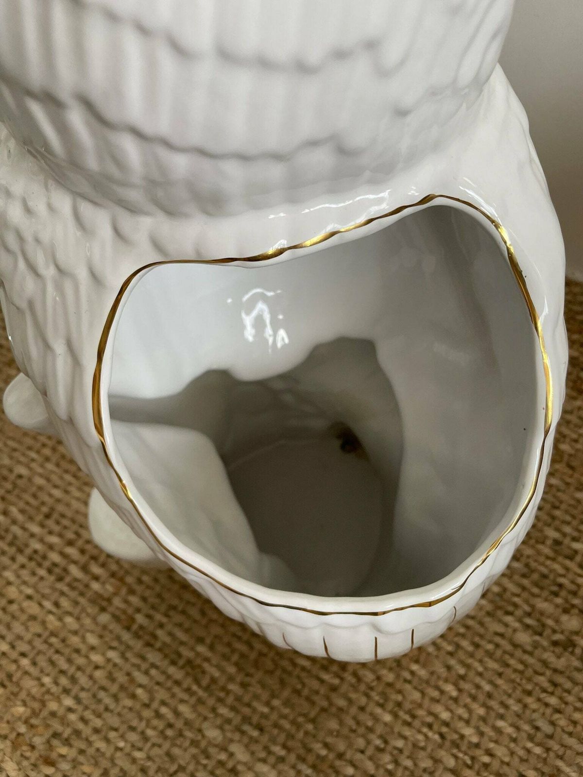 Kitsch Large Ceramic Owl Umbrella Stand   White With Gold Accents, Hollywood Regency Style photo 110.0
