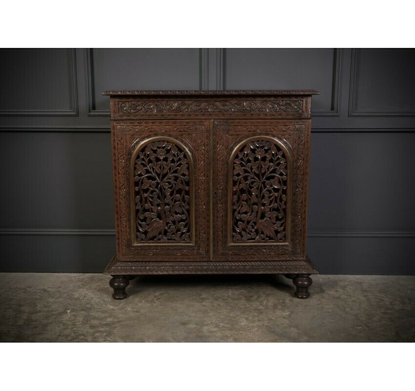 Anglo Indian Padauk Wood Carved Side Cabinet photo for sale