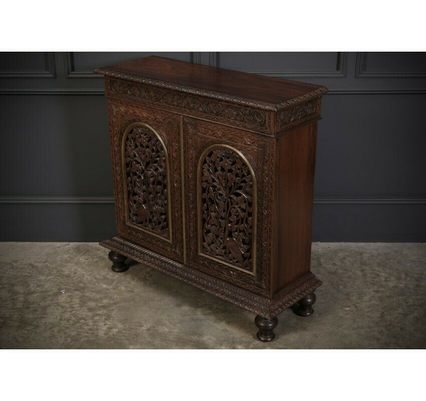 Anglo Indian Padauk Wood Carved Side Cabinet photo 1278.81