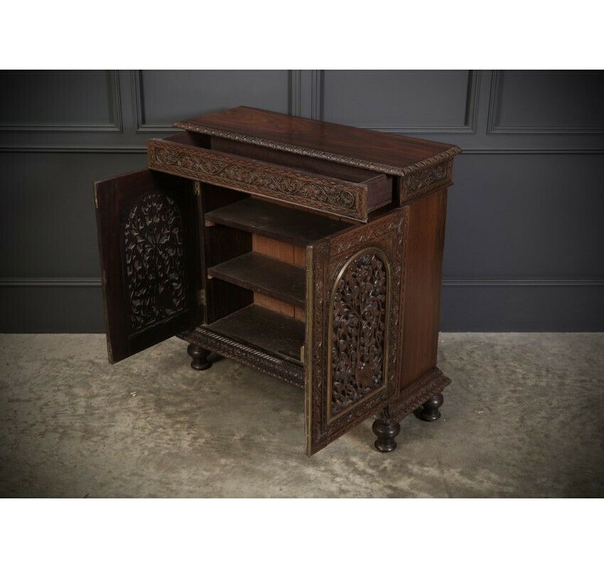Anglo Indian Padauk Wood Carved Side Cabinet photo vintage