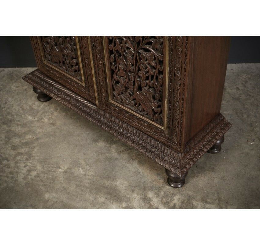 photo furniture Anglo Indian Padauk Wood Carved Side Cabinet