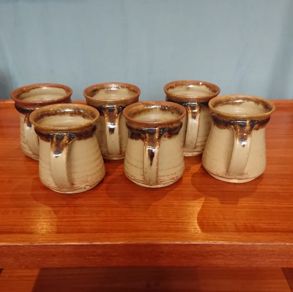 Set Of Six Matching Studio Pottery Mugs By Ernest Bernard Jones photo vintage
