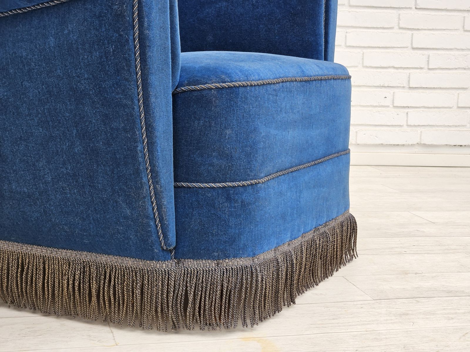 1960s, Danish Highback Relax Armchair, Original Condition, Blue Furniture Velour. photo for sale