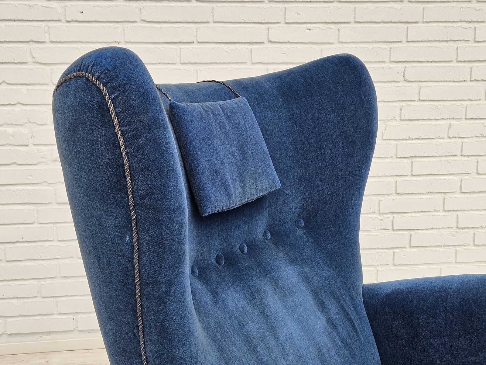 1960s, Danish Highback Relax Armchair, Original Condition, Blue Furniture Velour. photo buy