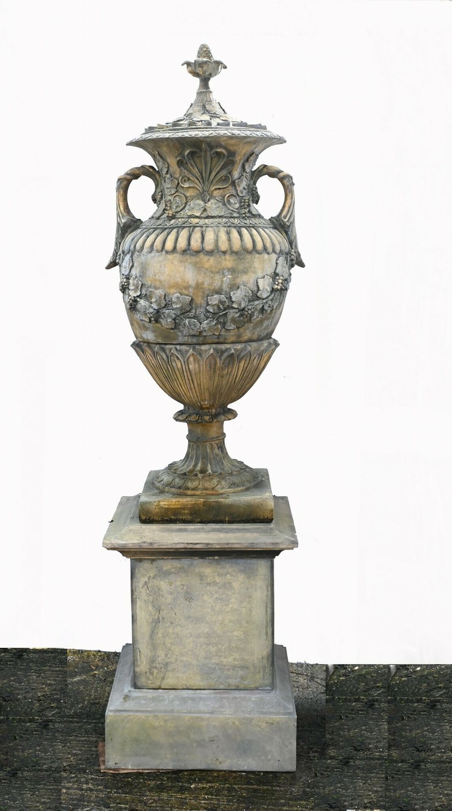 Pair Stone Garden Urns Classical Amphora English Garden Vase photo for sale