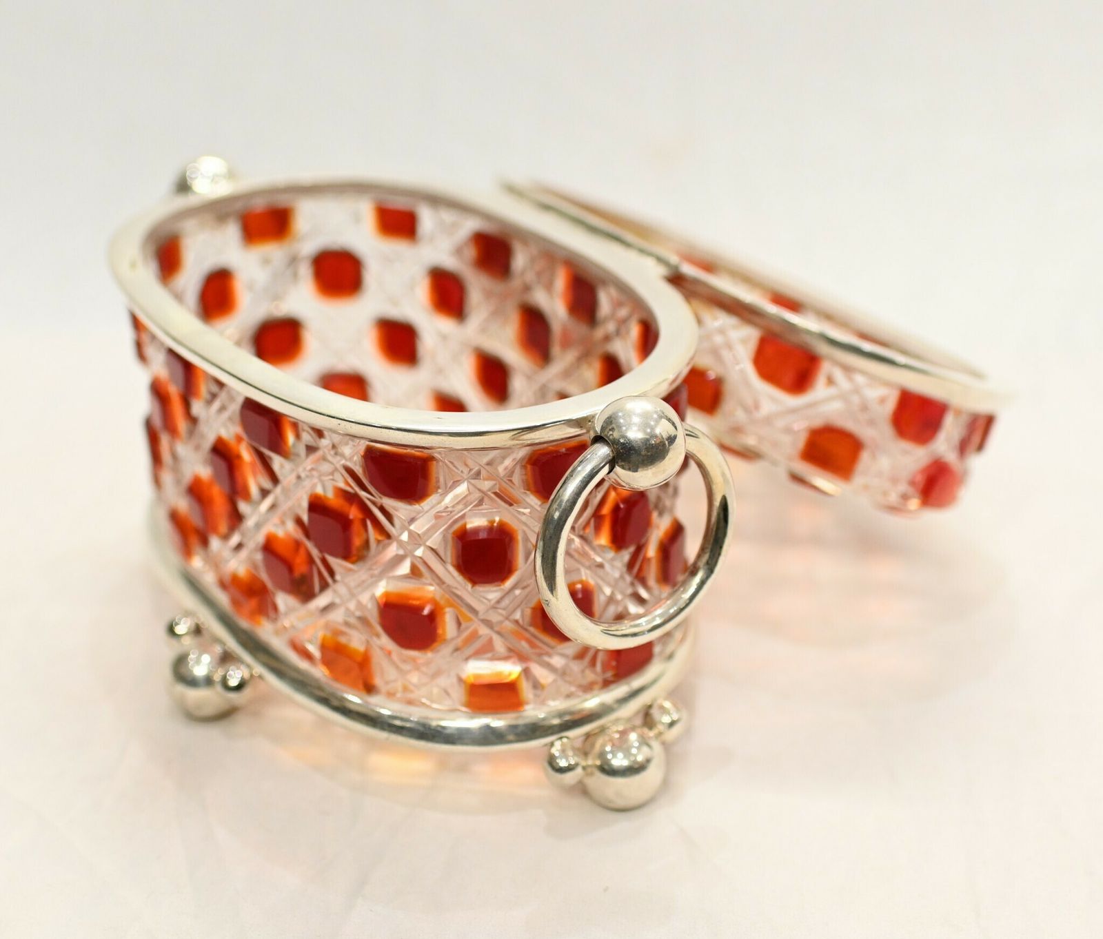Victorian Glass Casket Hobnail Cranberry Crystal Jewellery Box photo for sale