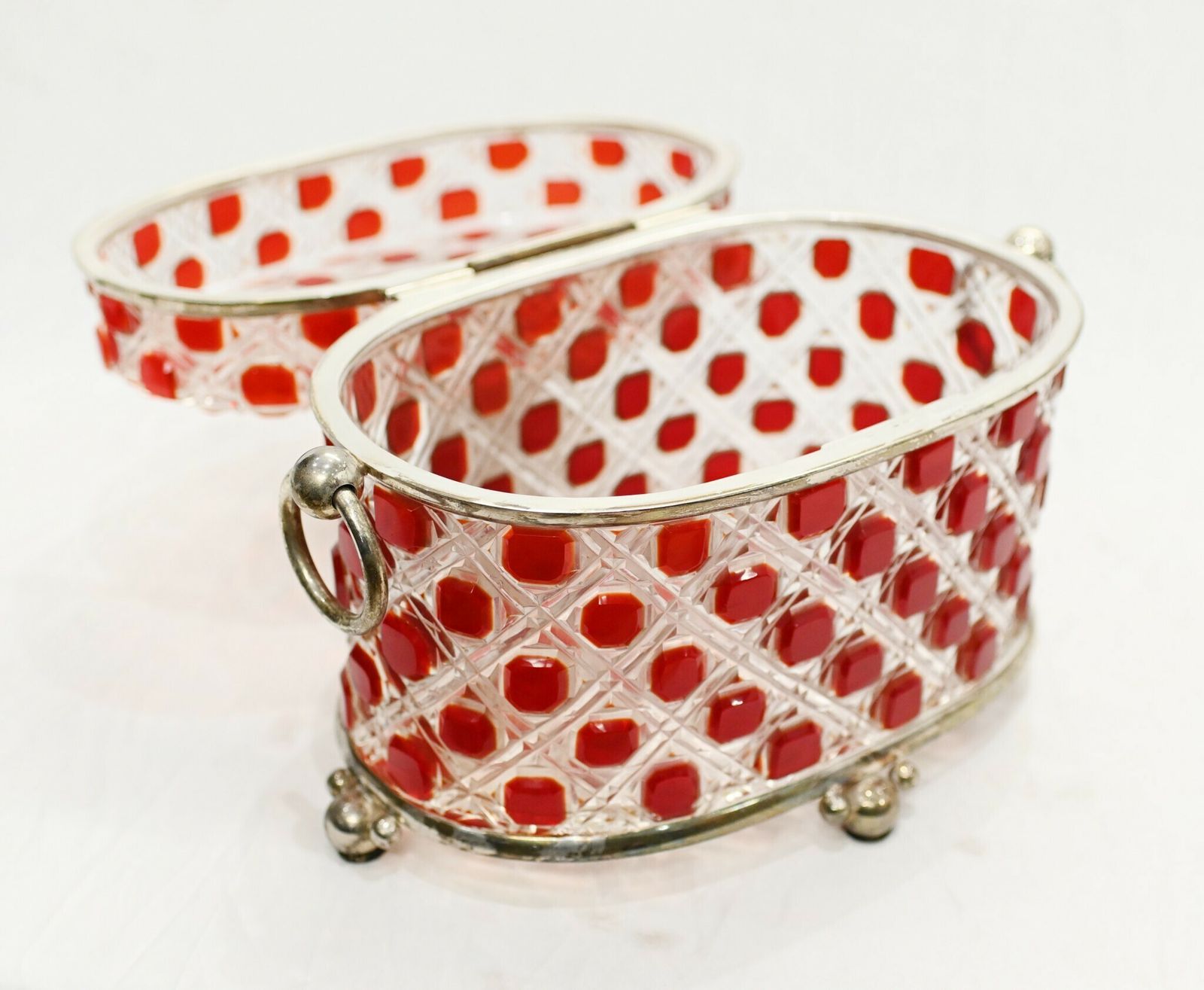 photo buy Victorian Glass Casket Hobnail Cranberry Crystal Jewellery Box