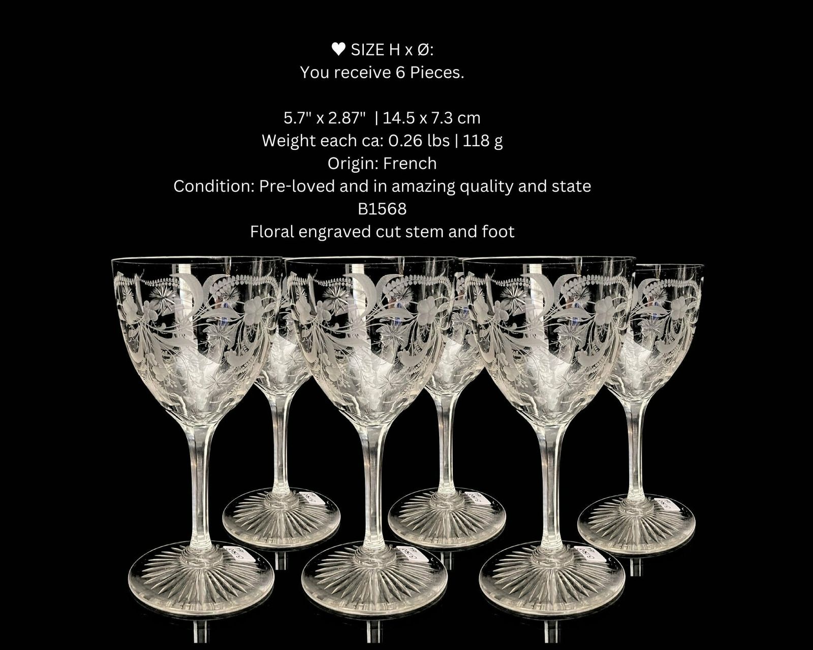 Art Nouveau Wine Glasses | 6 Or 12 Pcs | Edged Decorations | Facet Stem And Engraved Foot photo 300.0