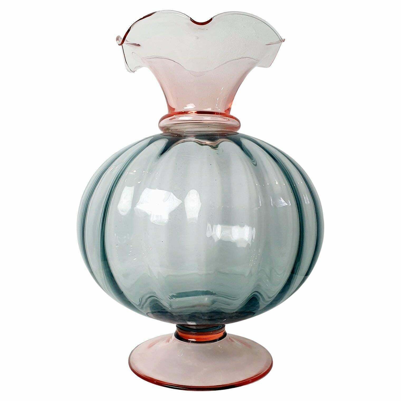 Large Pink And Gray Murano Glass Vase