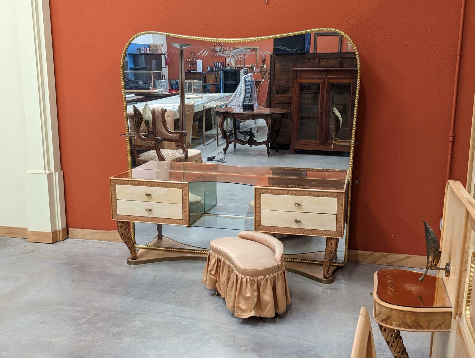 Italian Midcentury Vanity Dresser In Parchment By Pierluigi Colli, 1950s photo furniture